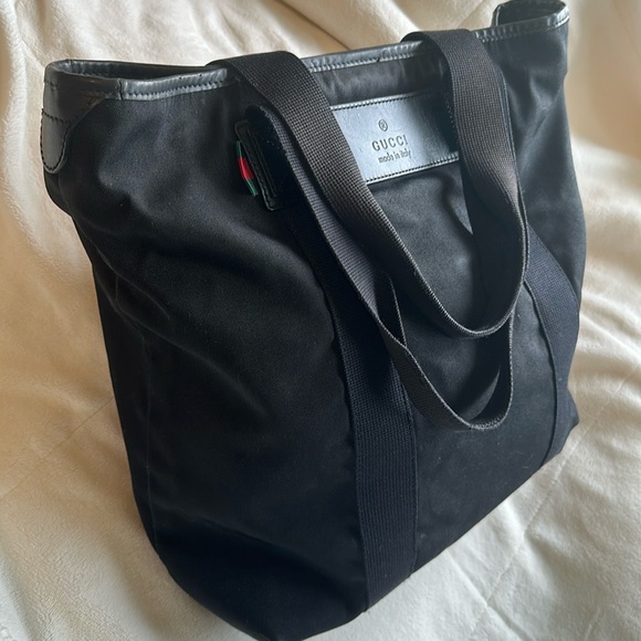 Authentic GUCCI Web Sherry Line Parana Tote Bag Nylon Leather Black - Picture 3 of 16